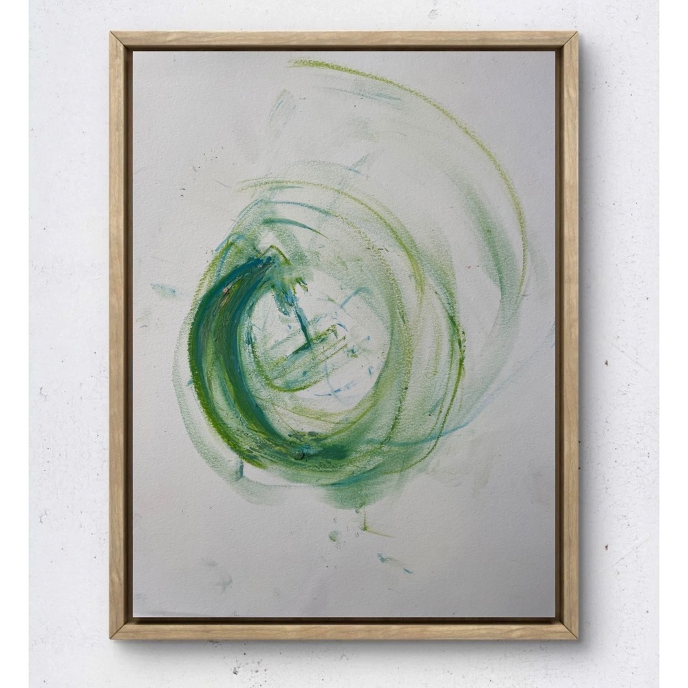 Original Abstract Swirl Painting Green Blue Spiritual Art on Paper 9x12